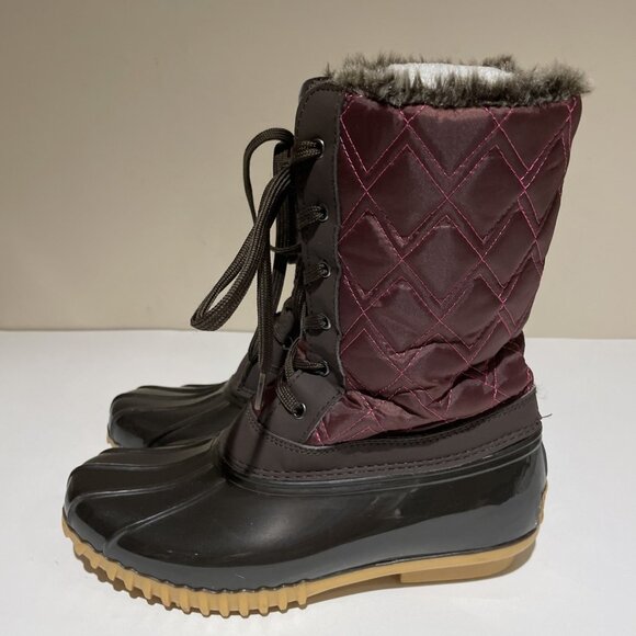 SPORTO Women's Snow Boot Size 7.5 M Burgundy Quilted Waterproof Faux Fur Lining - Picture 7 of 11